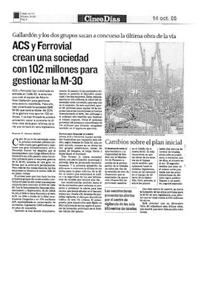 ACS Y FERROVIAL CREAN UNA SOCIEDAD CON 102 MILLONES PARA GESTIONAR LA M-30 (artículo en formato PDF)