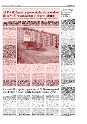 EL PSOE DENUNCIA QUE TONELADAS DE ESCOMBROS DE LA M-30 SE ALMACENAN EN SOLARES URBANOS (artículo en formato PDF)