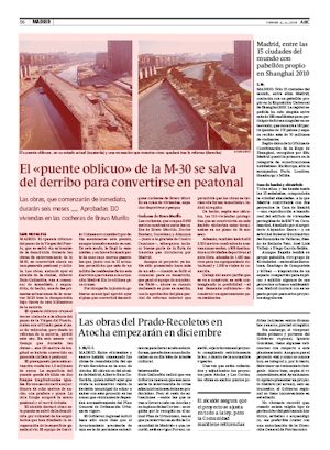 EL "PUENTE OBLICUO" DE LA M-30 SE SALVA DEL DERRIBO PARA CONVERTIRSE EN PEATONAL (artículo en formato PDF)
