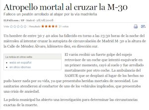 ATROPELLO MORTAL AL CRUZAR LA M-30 (Ampliar imagen)