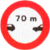 SEPARACION MINIMA. Prohibicin de circular sin mantener con el vehculo precedente una separacin igual o mayor a la indicada en la seal, excepto para adelantar. Si aparece sin la indicacin en metros, recuerda de forma genrica que debe guardarse la distancia de seguridad entre vehculos establecida en el artculo 54 del Reglamento General de Circulacin.