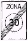 FIN DE ZONA A 30. Indica que se aplican de nuevo las normas generales de circulacion.
